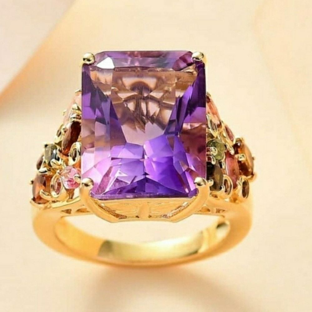 NWT Genuine Radiant Cut African Amethyst and Multi-Tourmaline 12.15 ctw Size 9 - Picture 4 of 14